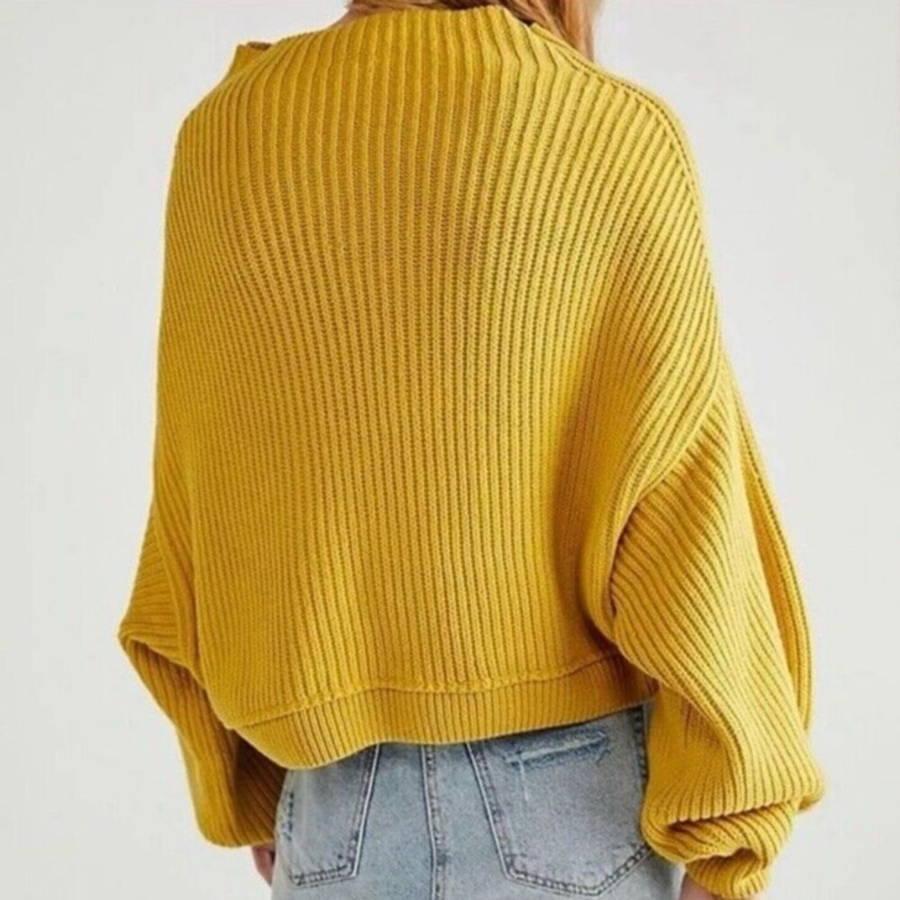Free People Mustard Yellow Ribbed Crewneck Sweater - Picture 2 of 9
